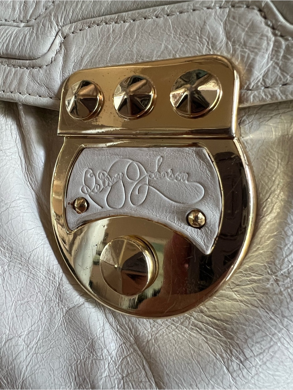 Vintage Betsey Johnson Y2K Full Grain Cow Leather Cream Gold Studs - Picture 4 of 13